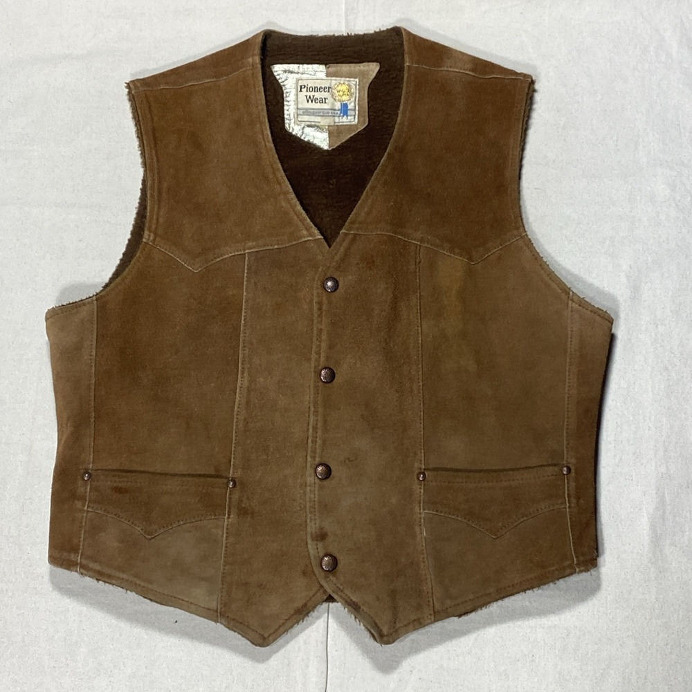 Pioneer Wear Mens VTG Heavy Suede Snap  Sz 40 Western Tan  Faux Fur Lnd